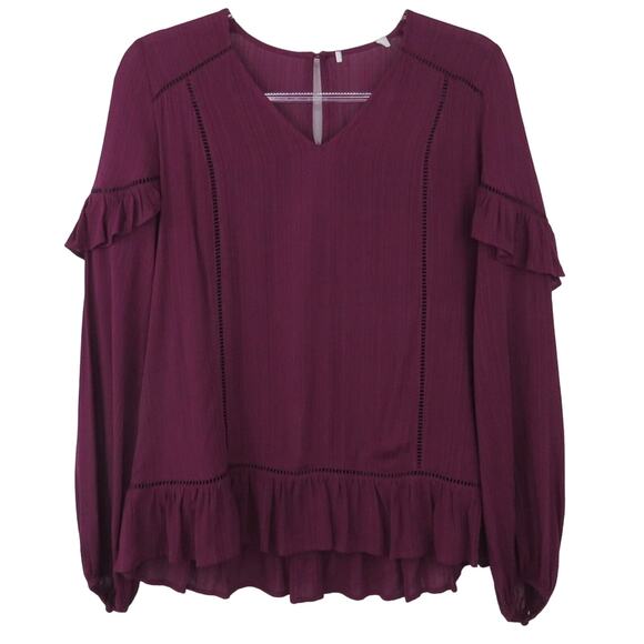 Anthropologie Ro & De Maroon Purple Ruffle Sleeve Blouse Medium - Picture 2 of 11